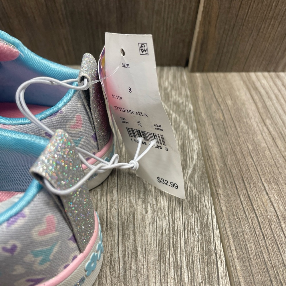 Sport by Skechers Lights Crystal Stars Sparkle Silver Blue Pink Girls Size 8 - Picture 7 of 15
